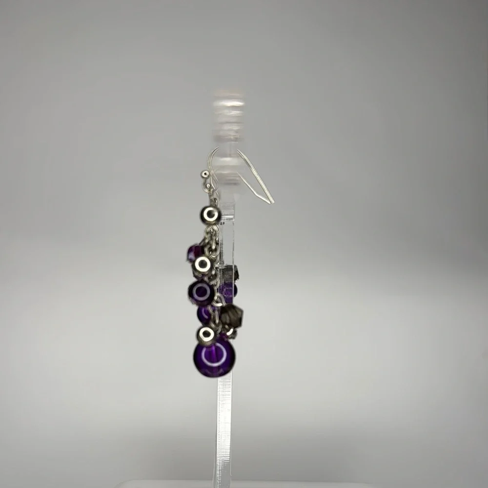 Purple and Silver Cluster Drop Earrings